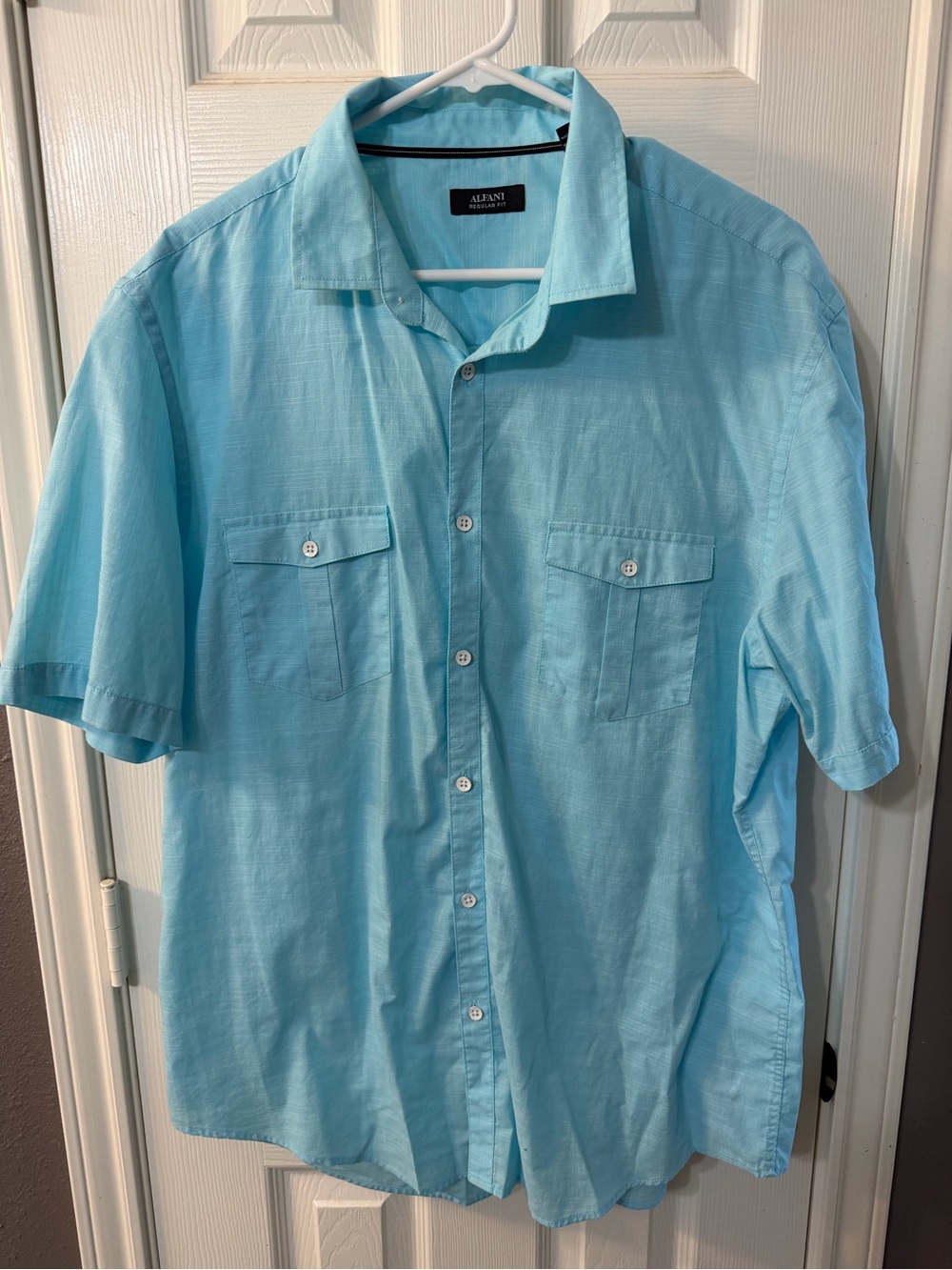 Alfani Men’s Aqua Short-Sleeve Button-Down Shirt